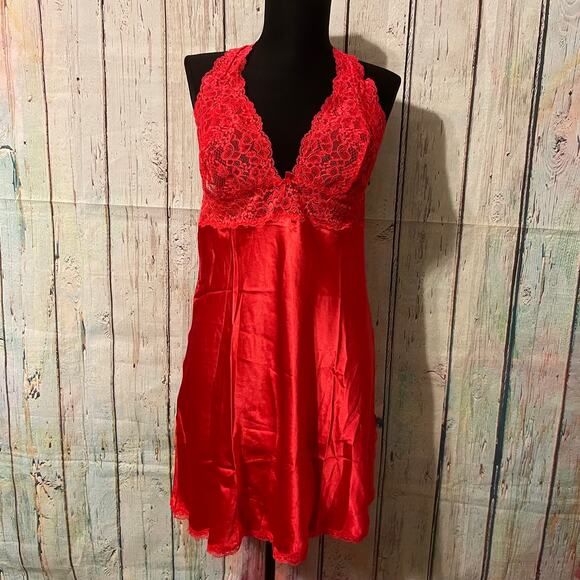 Victoria's Secret Other - Victoria's Secret Slip Womens Medium Red Satin Lace Trim Lingerie Valentines